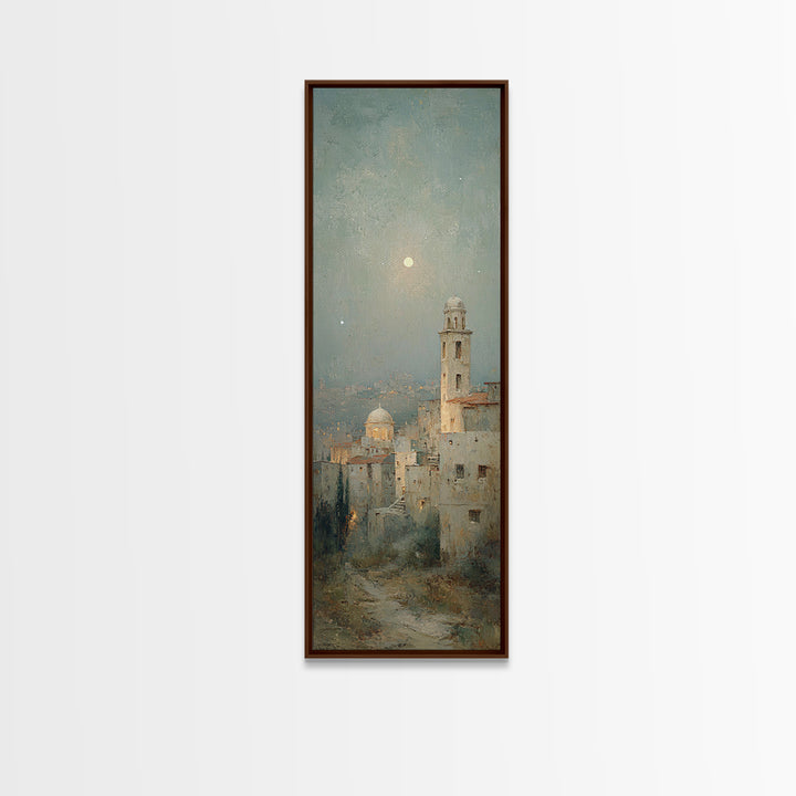 Moonlit Bethlehem Stillness | Framed Canvas Print | Christian Wall Art | Christmas Art | Tall Narrow Wall Art | Christian Art Print | Chris