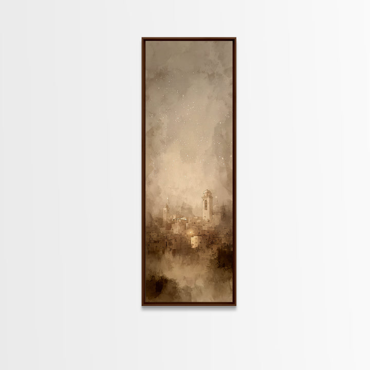 Sacred City Dawn – Framed Canvas Print – Christian Art – Christmas Art Prints – Narrow Art – Christian Wall Art – Modern Christian Art
