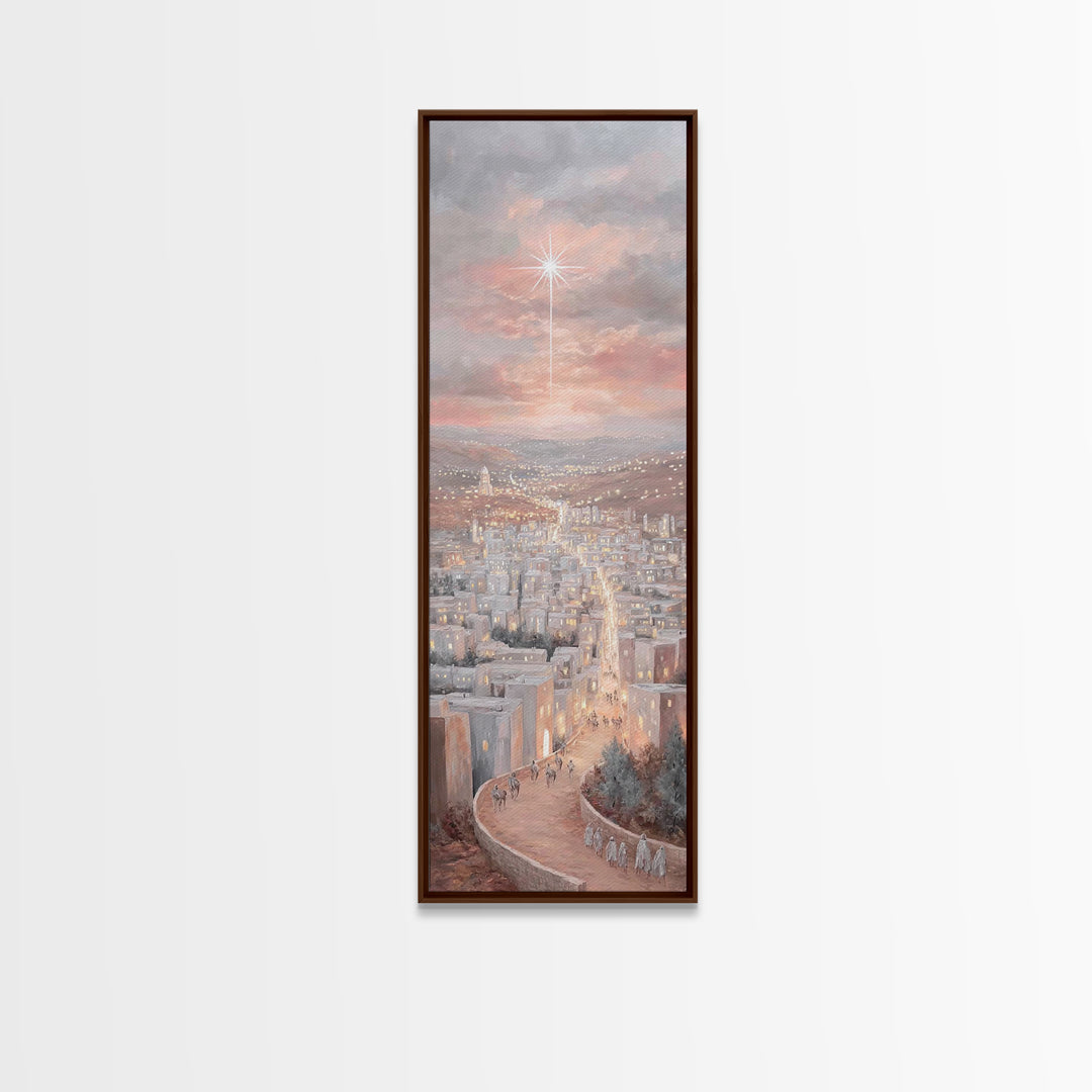 Pilgrims of Promise – Framed Canvas Print – Narrow Art – Christian Art Canvas – Christmas Art – Christian Wall Art – Christian Christmas –
