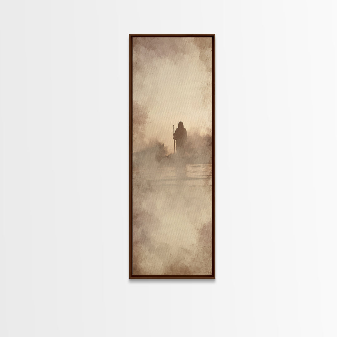 Desert Dawn Shepherd | Framed Canvas Print | Tall Skinny Art Print | Christian Art Canvas | Jesus Painting | Christian Wall Art | Christian