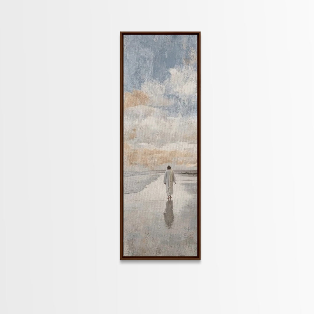 Silent Coastal Faith | Framed Canvas Print | Tall Narrow Wall Art | Christian Art Canvas | Christian Wall Art | Jesus Painting | Christian