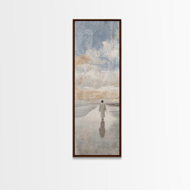 Silent Coastal Faith | Framed Canvas Print | Tall Narrow Wall Art | Christian Art Canvas | Christian Wall Art | Jesus Painting | Christian