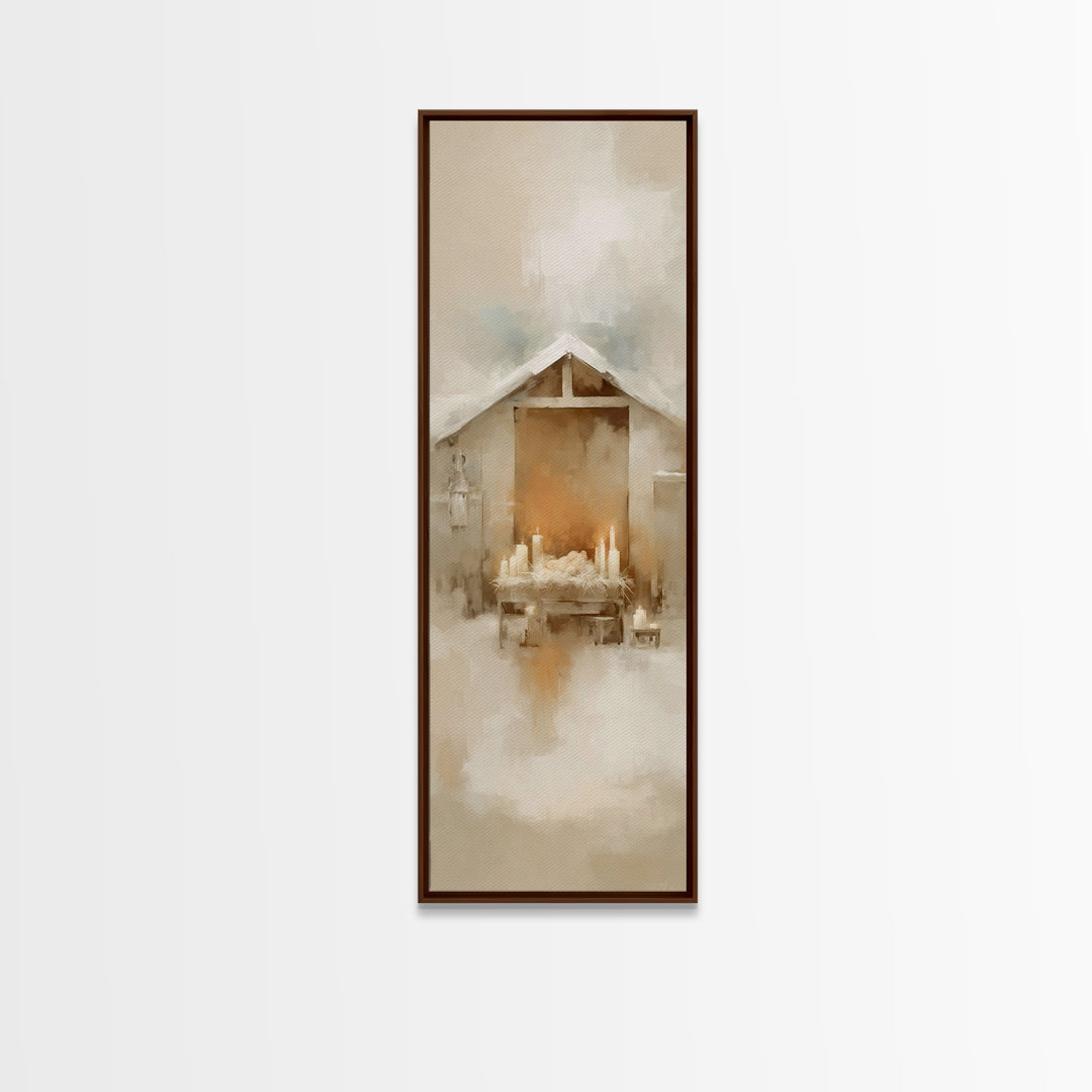 Humble Nativity Peace – Framed Canvas Print – Christian Art Work – Christmas Wall Art – Modern Christian Art – Narrow Art