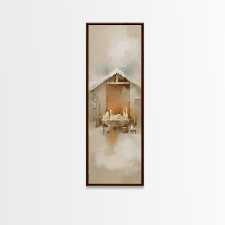 Humble Nativity Peace – Framed Canvas Print – Christian Art Work – Christmas Wall Art – Modern Christian Art – Narrow Art