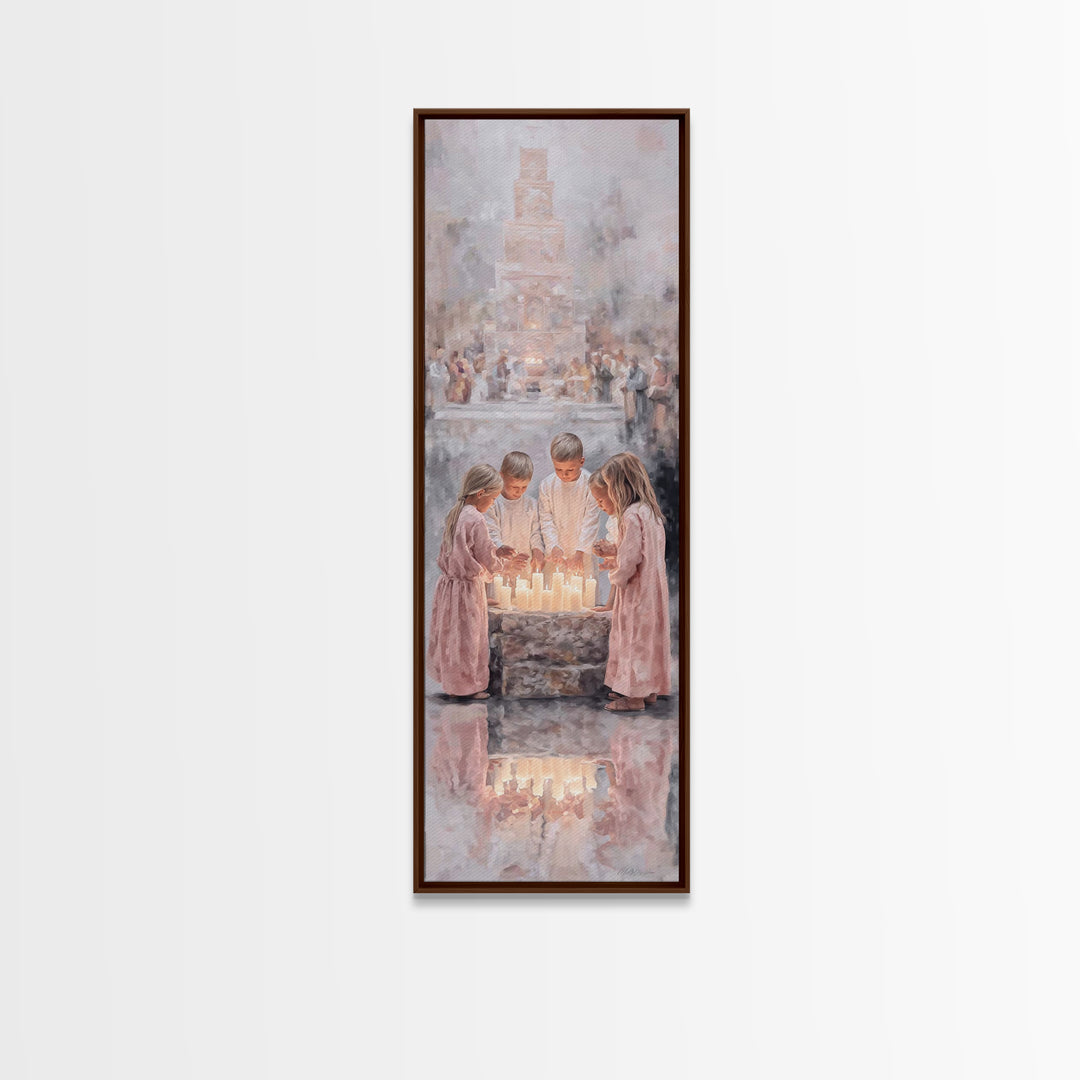 Children At Prayer - Framed Canvas Print - Christian Art Canvas - Christian Christmas Art - Christian Wall Art - Tall Skinny Art Print - Je
