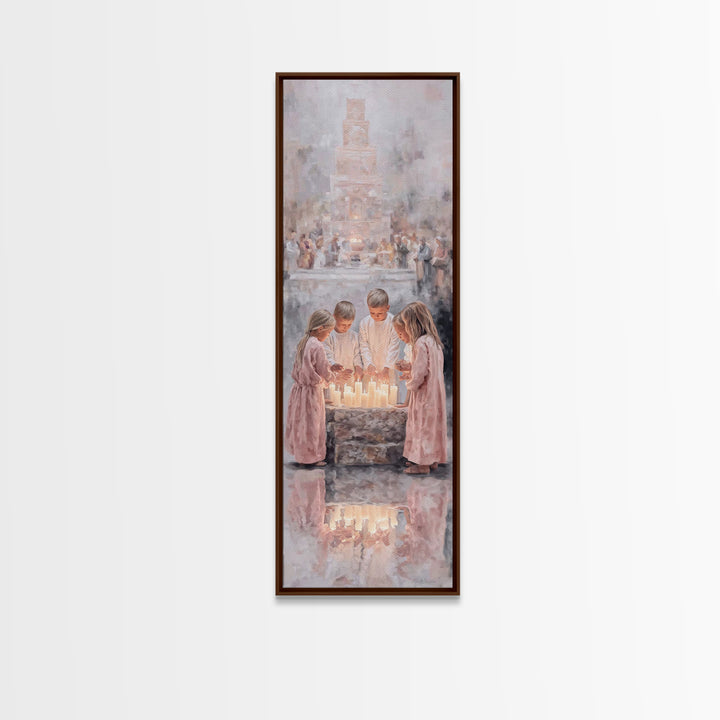 Children At Prayer - Framed Canvas Print - Christian Art Canvas - Christian Christmas Art - Christian Wall Art - Tall Skinny Art Print - Je