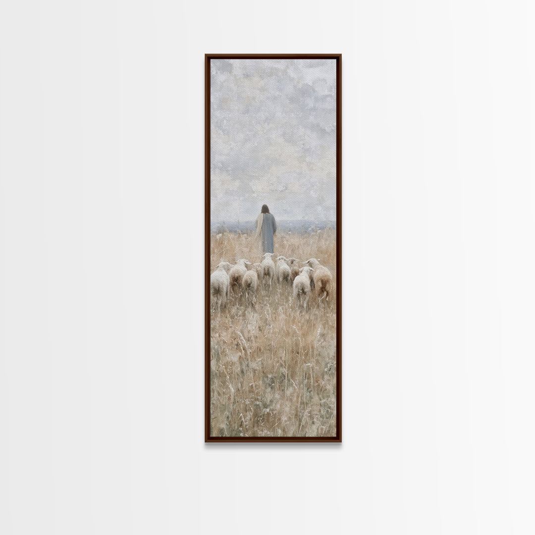 Path Of The Flock - Framed Canvas Print - Christian Art Print - Christian Wall Art - Christian Painting - Tall Narrow Wall Art - Jesus Art