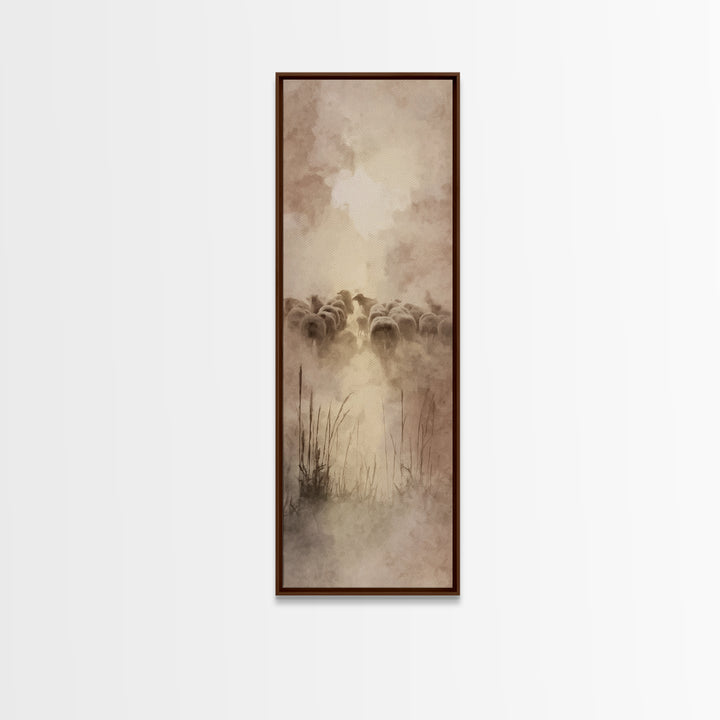 Shepherds In Light - Framed Canvas Print - Christian Art Canvas - Christian Wall Art - Large Christian Painting - Tall Narrow Wall Art