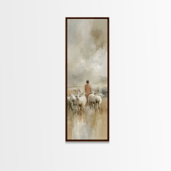 Flock In Stillness – Framed Canvas Print – Christian Art Canvas – Christian Painting – Tall Skinny Art Print – Christian Wall Art – Jesus A