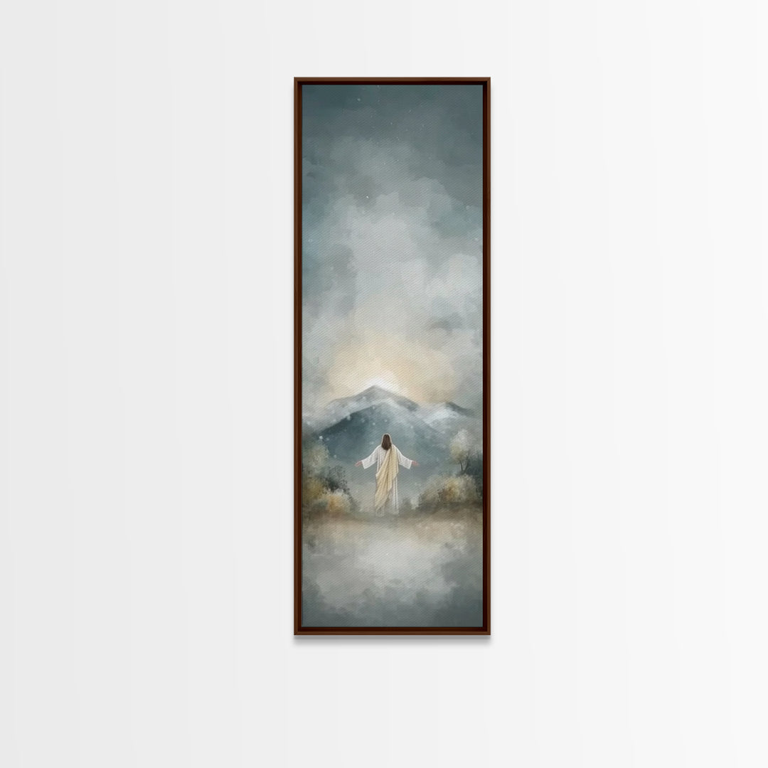 Heavenly Mountain Rise | Framed Canvas Print | Christian Wall Art | Christian Art Print | Tall Skinny Art Print | Jesus Painting | Christma