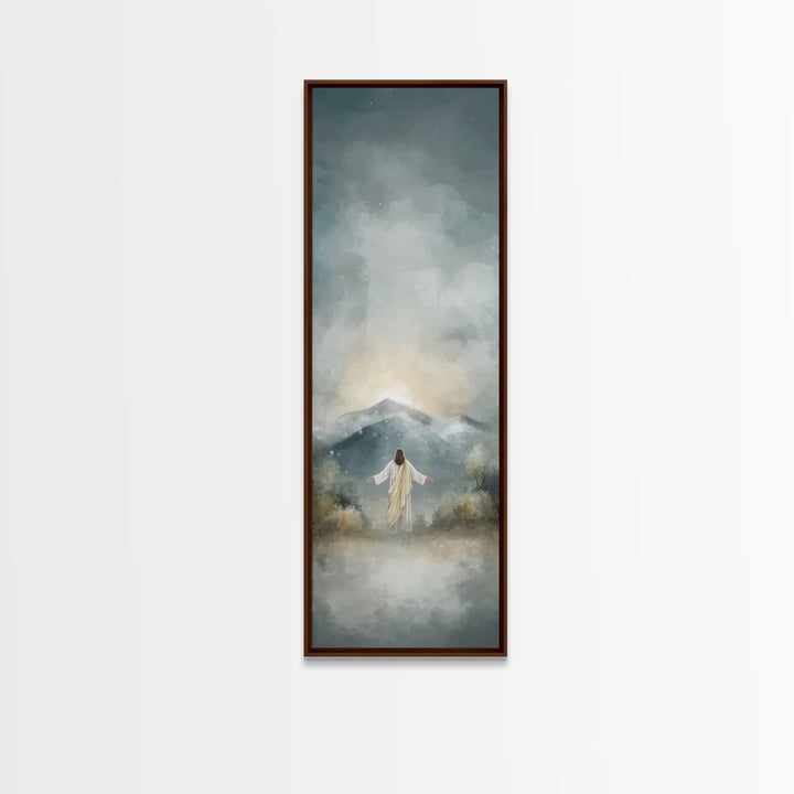 Heavenly Mountain Rise | Framed Canvas Print | Christian Wall Art | Christian Art Print | Tall Skinny Art Print | Jesus Painting | Christma