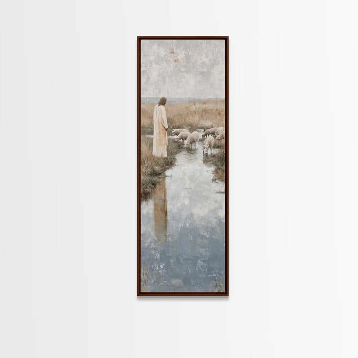 Pasture of Gentle Faith | Framed Canvas Print | Christian Wall Art | Jesus Painting | Narrow Art | Christian Art Canvas | Christmas Art | C