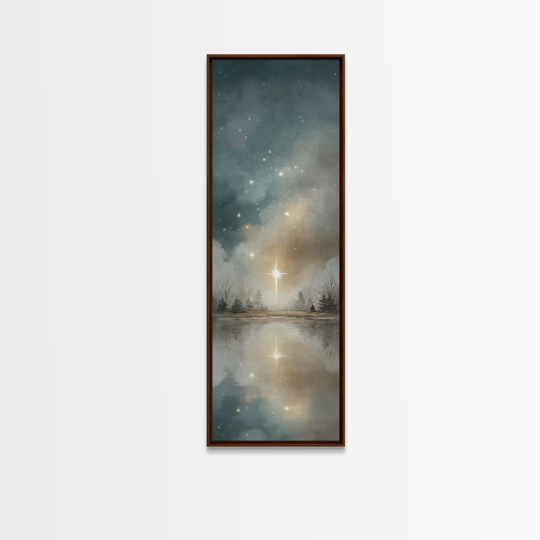 Guiding Star Lake – Framed Canvas Print – Christian Art Canvas – Christmas Art Prints – Christian Art – Tall Skinny Art Print