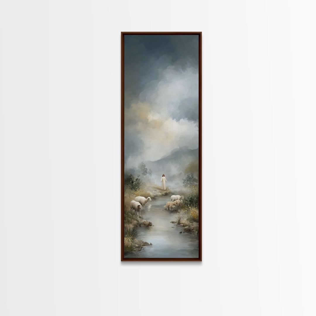 Shepherd’s Living Waters, Framed Canvas Print, Christian Art Canvas, Jesus Painting, Christian Wall Art, Tall Skinny Art Print, Christian D