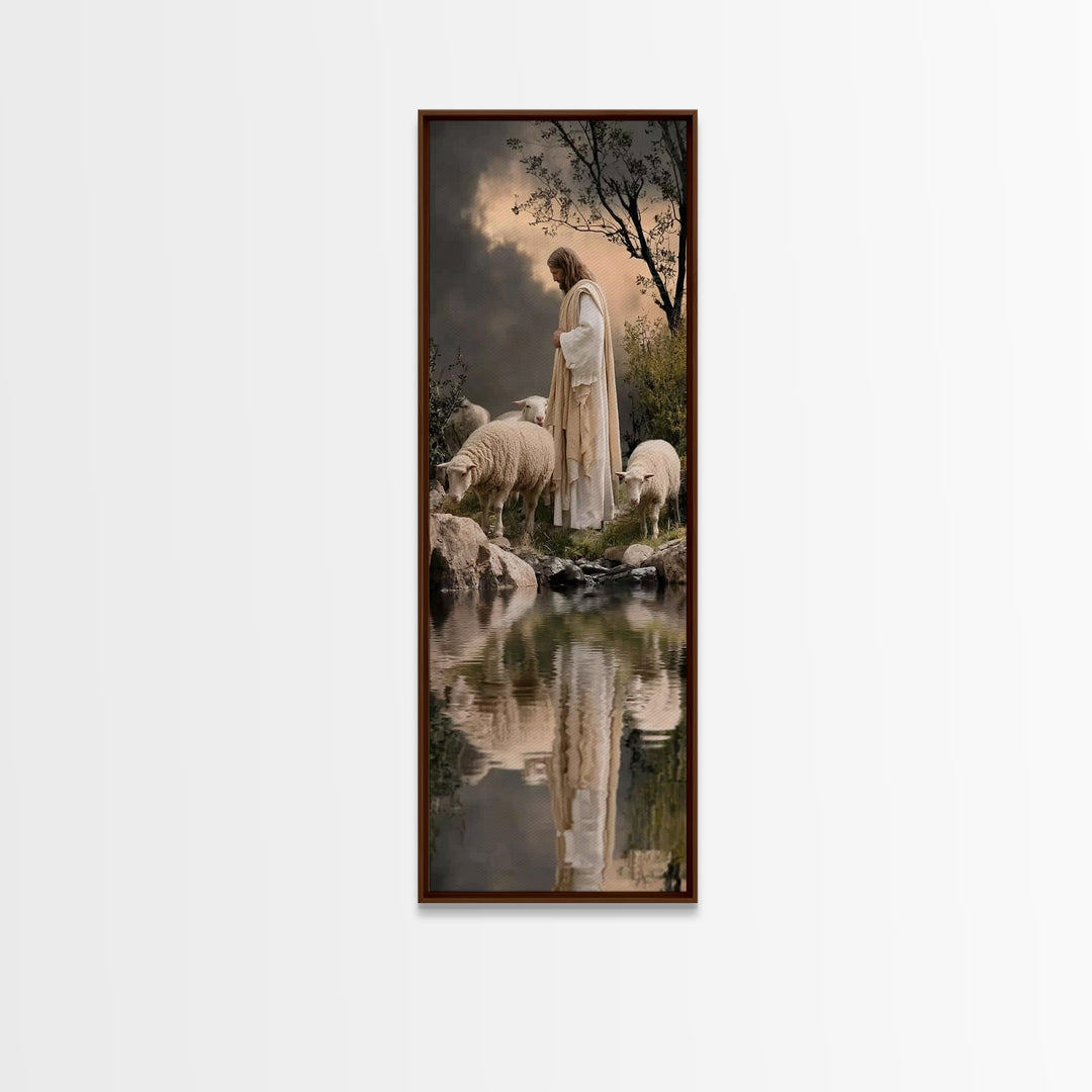 Shepherd’s Calm Grace – Framed Canvas Print – Christian Wall Art – Jesus Painting – Christian Art Canvas – Tall Narrow Wall Art – Christian