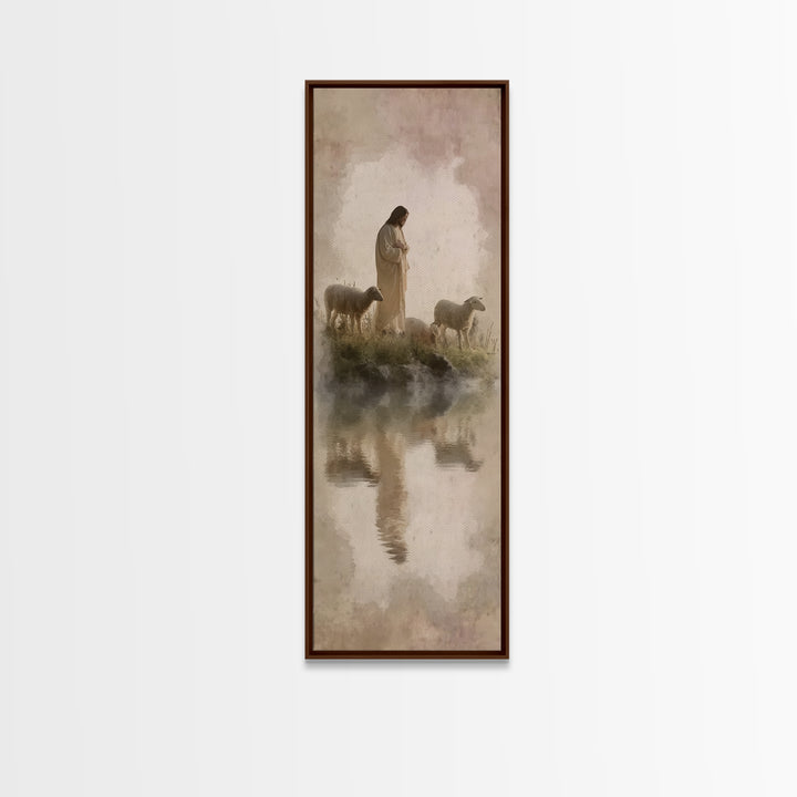 Pasture of Gentle Hope, Framed Canvas Print, Jesus Painting, Christian Art Canvas, Christian Wall Art, Skinny Art, Christian Christmas Art,