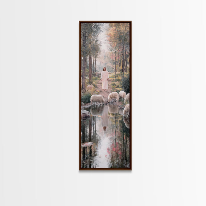 Forest Path Savior | Framed Canvas Print | Christian Art Canvas | Jesus Painting | Christian Wall Art | Tall Skinny Art Print | Christian C