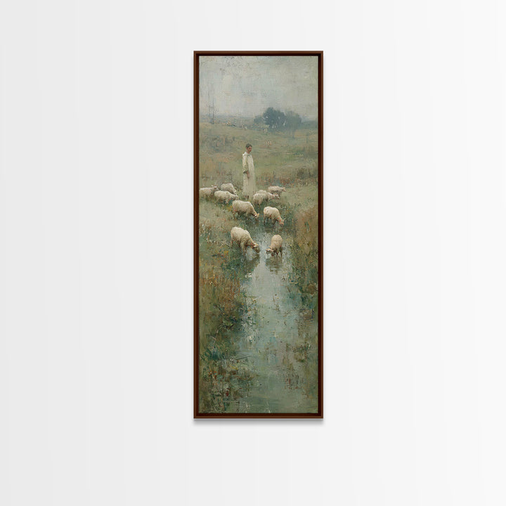 Shepherd’s Quiet Meadow – Framed Canvas Print – Christian Art Canvas – Christian Wall Art – Jesus Painting – Narrow Art – Christian Christm