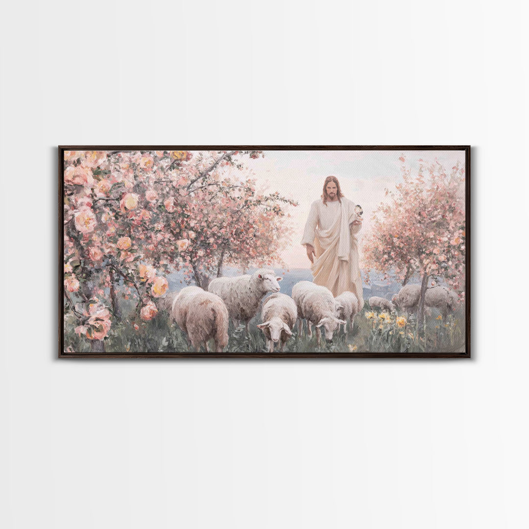 Shepherd Of Blossoms – Framed Canvas Print – Christian Wall Art – Jesus Painting – Christian Art Canvas – Christian Christmas Art