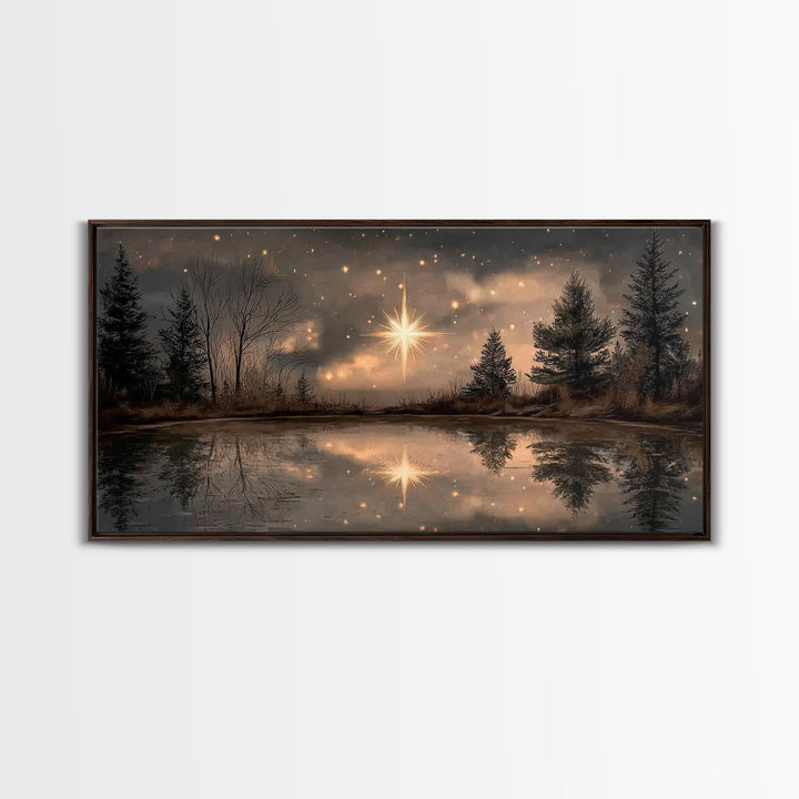 Night Star Reflection, Framed Canvas Print, Christian Art Canvas, Christmas Wall Art, Christian Christmas Art, Moody Christmas Art, Christi