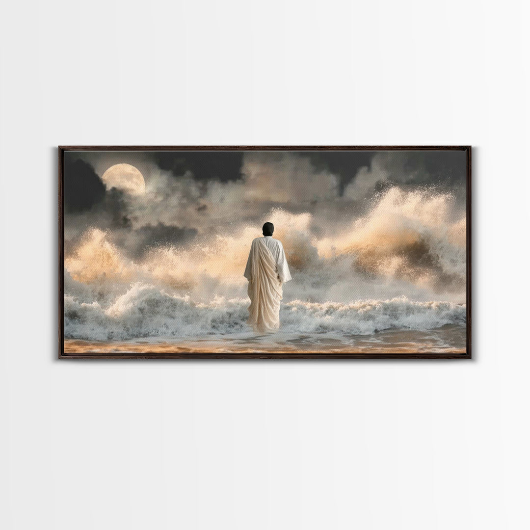 Moonlit Deliverance – Framed Canvas Print – Christian Wall Art – Jesus Painting – Christian Art Canvas – Moody Christian Art – Christian Gi