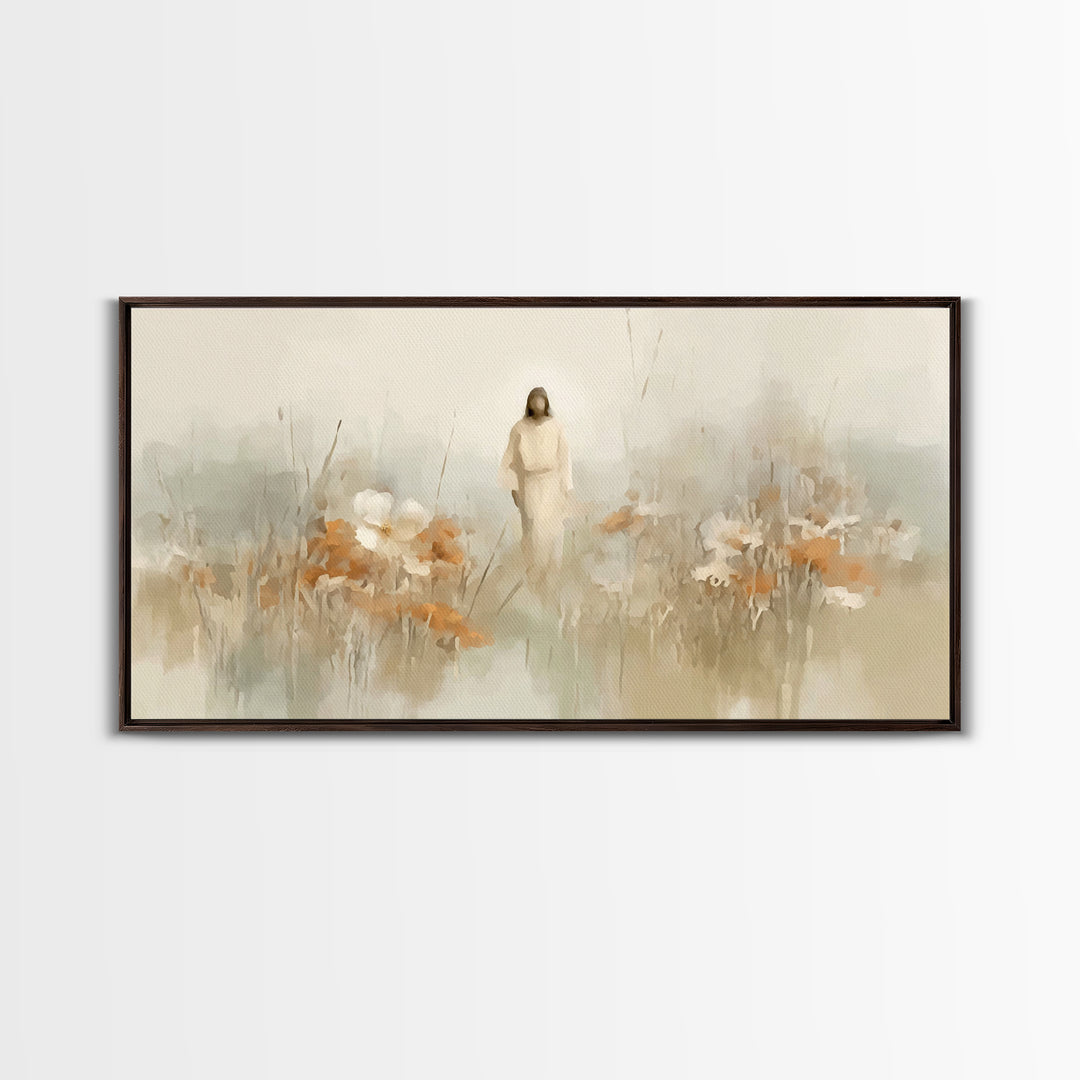 Peaceful Dawn Path – Framed Canvas Print – Jesus Painting – Christian Art Canvas – Christian Wall Art – Christmas Art – Christian Gift Idea