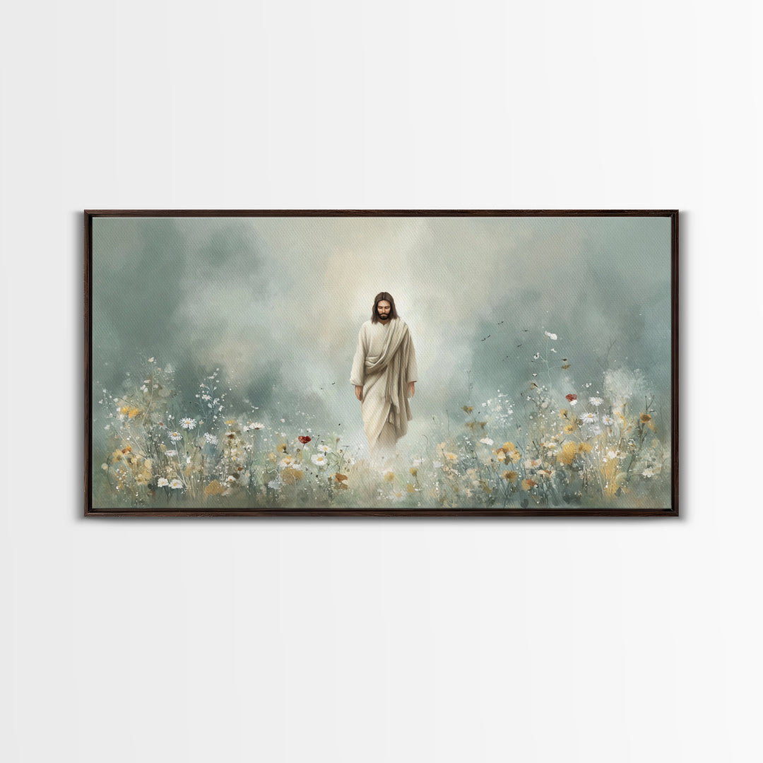 Heavenly Garden Walk – Framed Canvas Print – Christian Art Print – Jesus Painting – Christian Wall Art – Christian Christmas Art – Christia