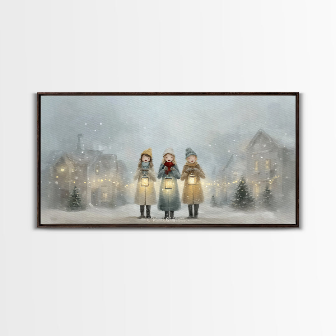 Caroling Light | Framed Canvas Print | Christmas Art Prints | Christian Christmas Art | Christian Wall Art | Christian Gift Ideas | Xmas Ar