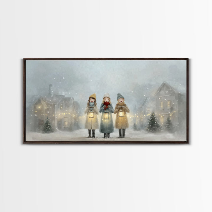 Caroling Light | Framed Canvas Print | Christmas Art Prints | Christian Christmas Art | Christian Wall Art | Christian Gift Ideas | Xmas Ar