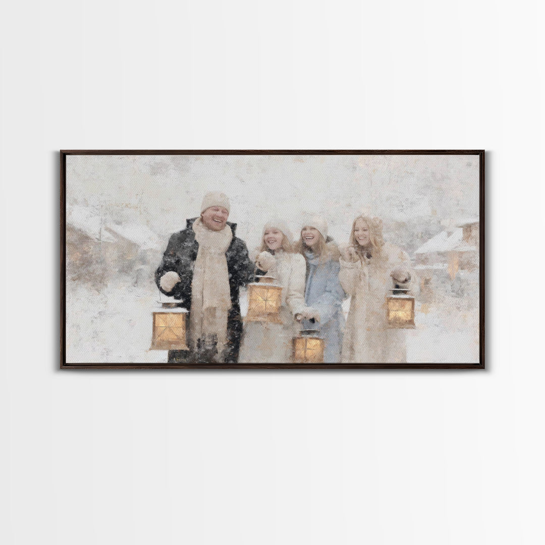 Family Lanterns - Framed Canvas Print - Christmas Wall Art - Christian Christmas Art - Christian Art Canvas - Modern Christian Art - Xmas A