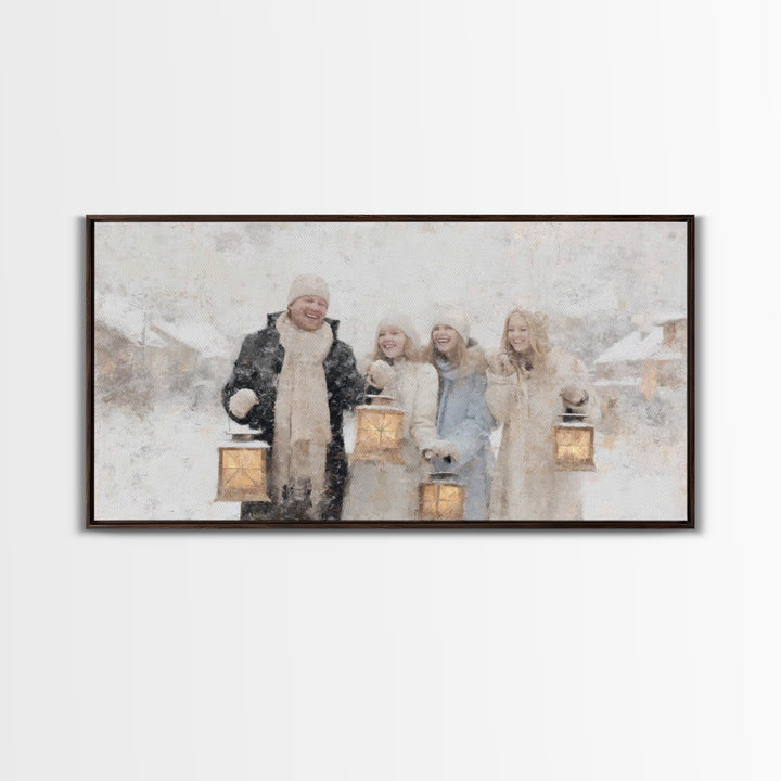 Family Lanterns - Framed Canvas Print - Christmas Wall Art - Christian Christmas Art - Christian Art Canvas - Modern Christian Art - Xmas A