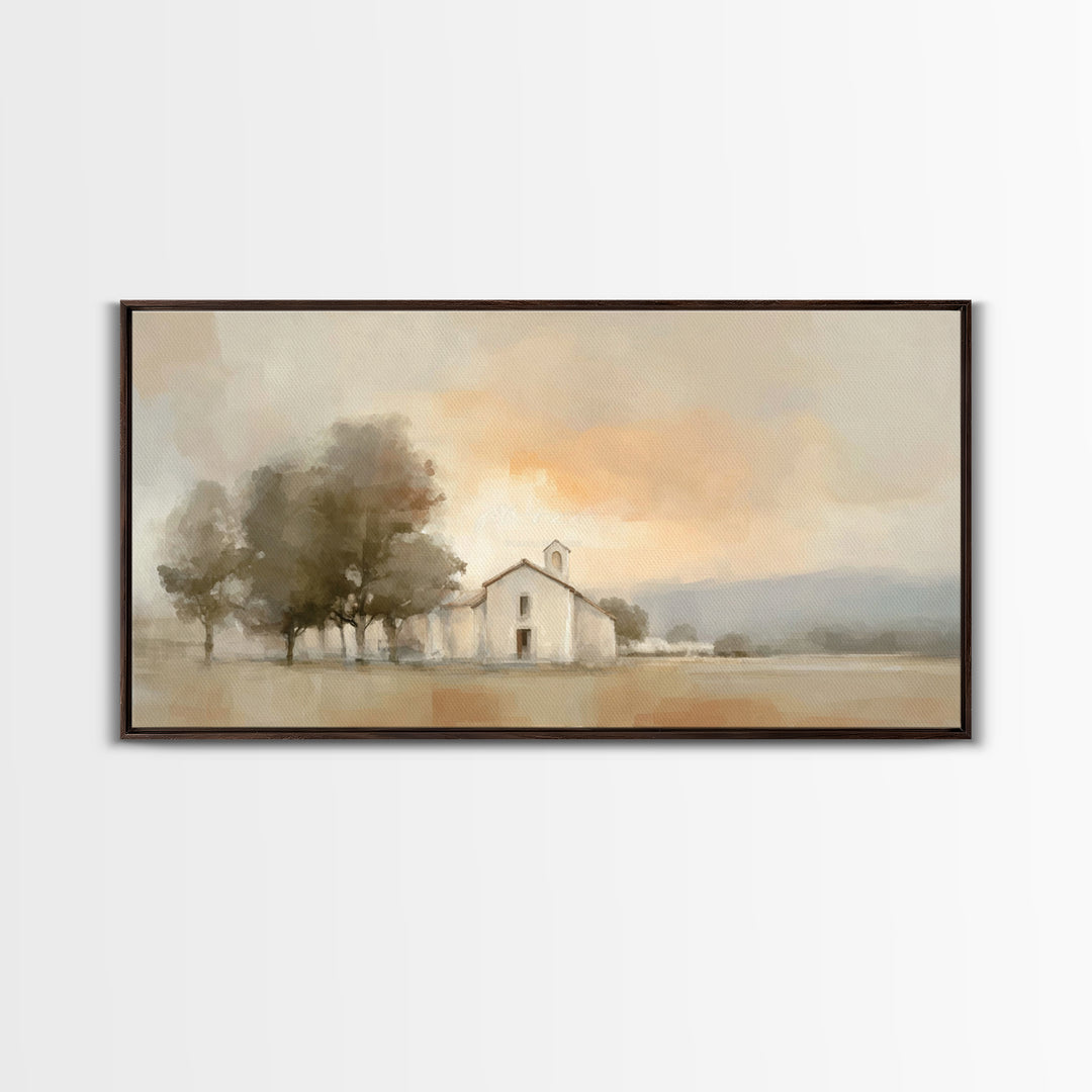 Chapel At Dawn – Framed Canvas Print – Christian Wall Art – Minimalist Christian Art – Christian Art Canvas – Modern Christian Painting – P