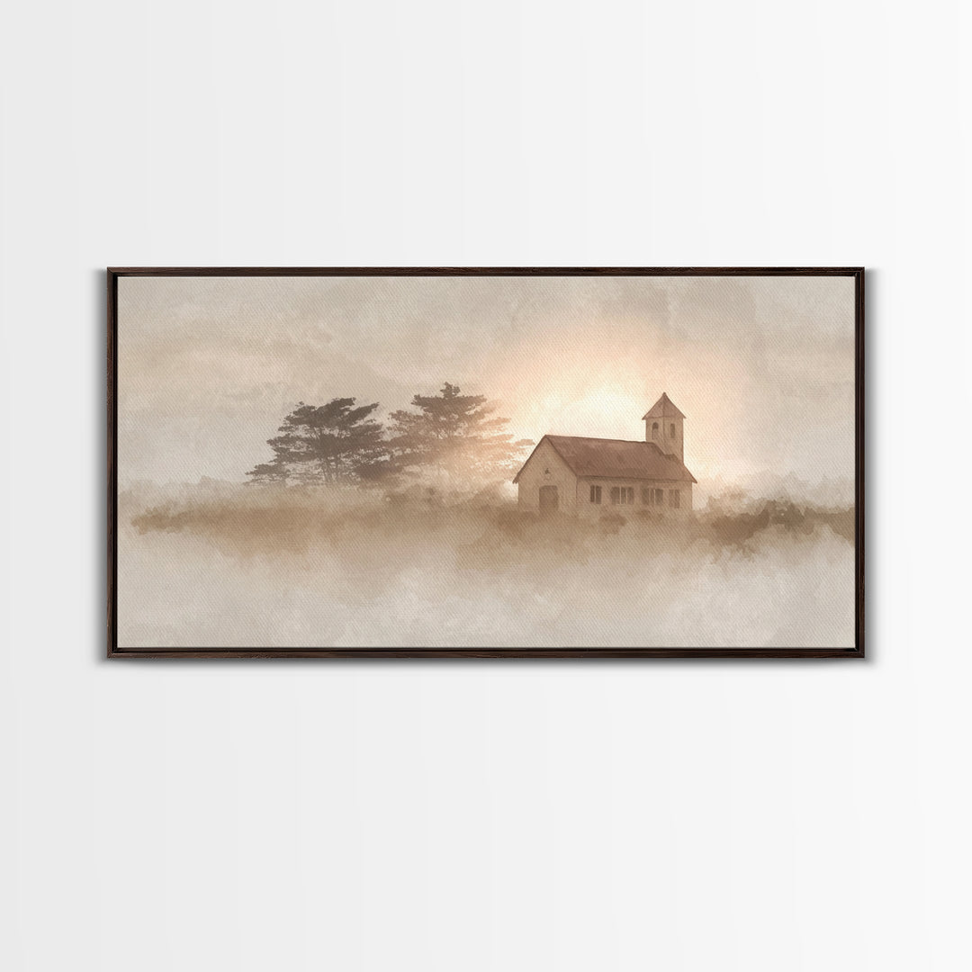 Morning Chapel Peace – Framed Canvas Print – Christian Art Canvas – Christian Wall Art – Subtle Christian Art – Christian Art Print – Moder