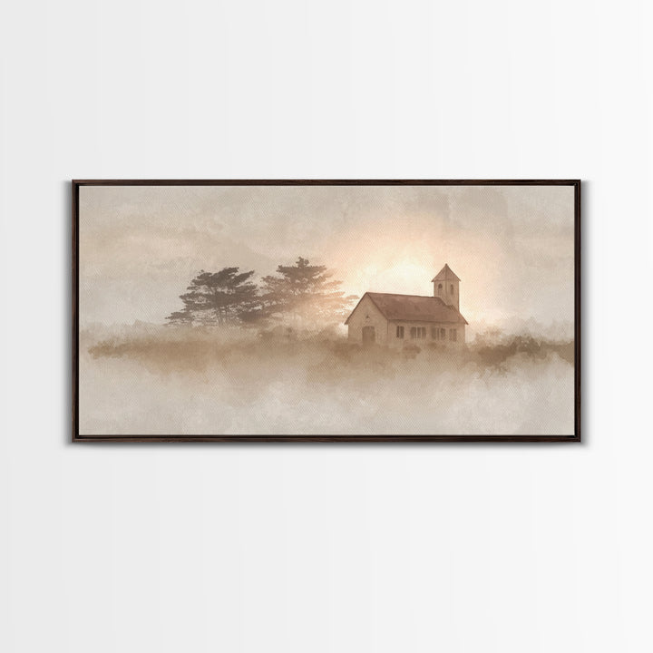 Morning Chapel Peace – Framed Canvas Print – Christian Art Canvas – Christian Wall Art – Subtle Christian Art – Christian Art Print – Moder