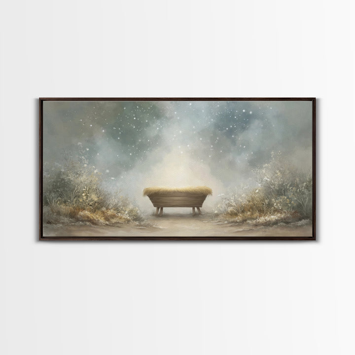 Holy Manger Glow | Framed Canvas Print | Christian Christmas Art | Christmas Wall Art | Christian Art Canvas | Christian Decor