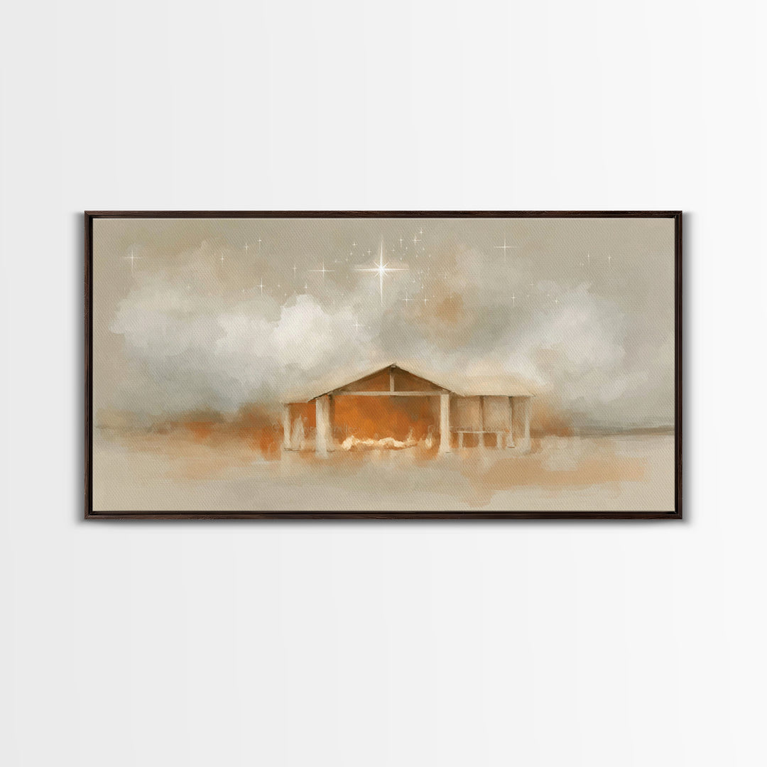 Holy Night Shelter – Framed Canvas Print – Christmas Art – Christian Canvas – Christian Art – Christian Gifts – Jesus Art – Christian Decor