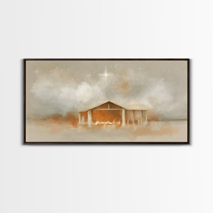 Holy Night Shelter – Framed Canvas Print – Christmas Art – Christian Canvas – Christian Art – Christian Gifts – Jesus Art – Christian Decor