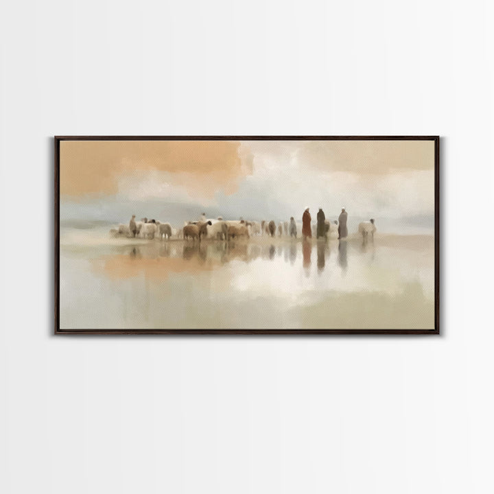 Shepherds In Stillness – Framed Canvas Print – Christian Wall Art – Christian Art Canvas – Christian Painting – Christmas Art – Subtle Chri