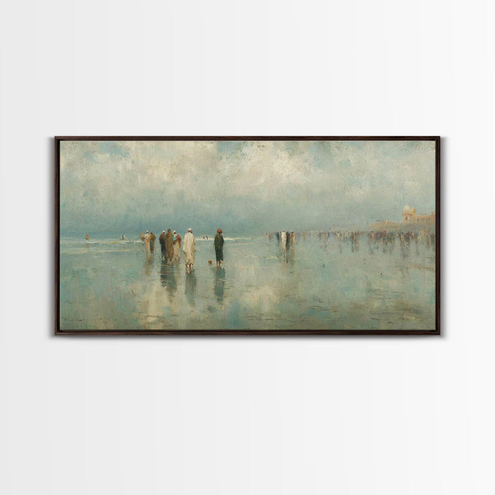Gathering By The Shore | Framed Canvas Print | Christian Art Work | Christian Wall Art | Large Christian Painting | Jesus Painting | Retro