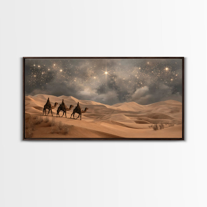Desert Star Journey, Framed Canvas Print, Christmas Art, Christian Christmas Art, Christian Wall Art, Christian Art Canvas, Jesus Painting