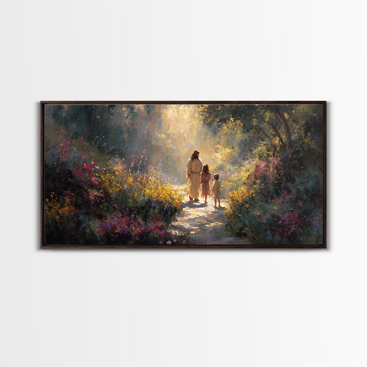 Radiant Garden Way – Framed Canvas Print – Christian Art Canvas – Christmas Art – Christian Wall Art – Jesus Painting – Christian Christmas