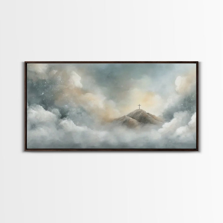 Silent Peaks – Framed Canvas Print – Christian Wall Art – Minimalist Christian Art – Christian Art Canvas – Christmas TV Art