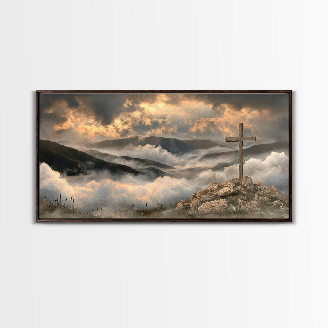 Cross Of Dawn – Framed Canvas Print – Christian Art Canvas – Christian Wall Art – Moody Christian Art – Christmas Art Framed