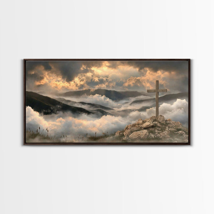 Cross Of Dawn – Framed Canvas Print – Christian Art Canvas – Christian Wall Art – Moody Christian Art – Christmas Art Framed