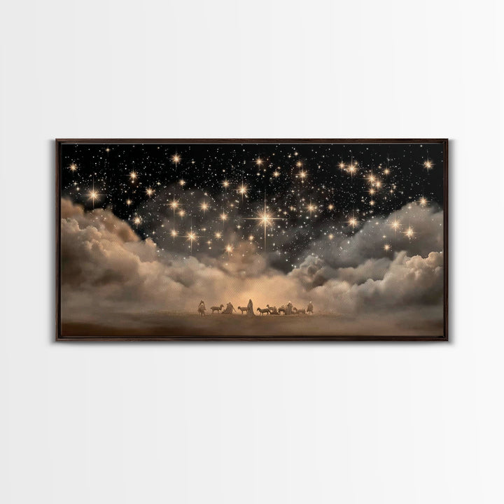 Nativity Night – Framed Canvas Print – Christian Art Canvas – Christmas Art Work – Christian Wall Art – Moody Christmas Art