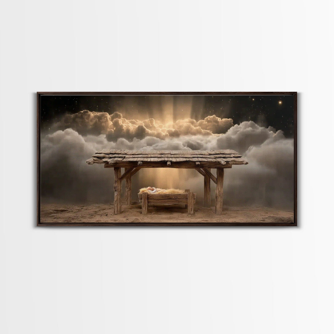 Manger Of Light – Framed Canvas Print – Christian Art Canvas – Christian Christmas Art – Christian Wall Art – Christmas Art