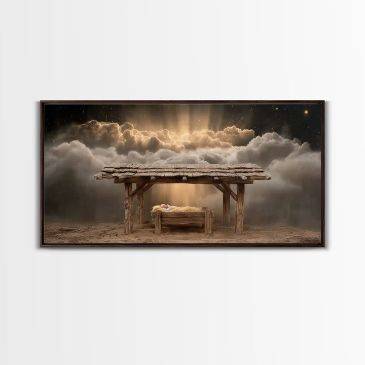 Manger Of Light – Framed Canvas Print – Christian Art Canvas – Christian Christmas Art – Christian Wall Art – Christmas Art