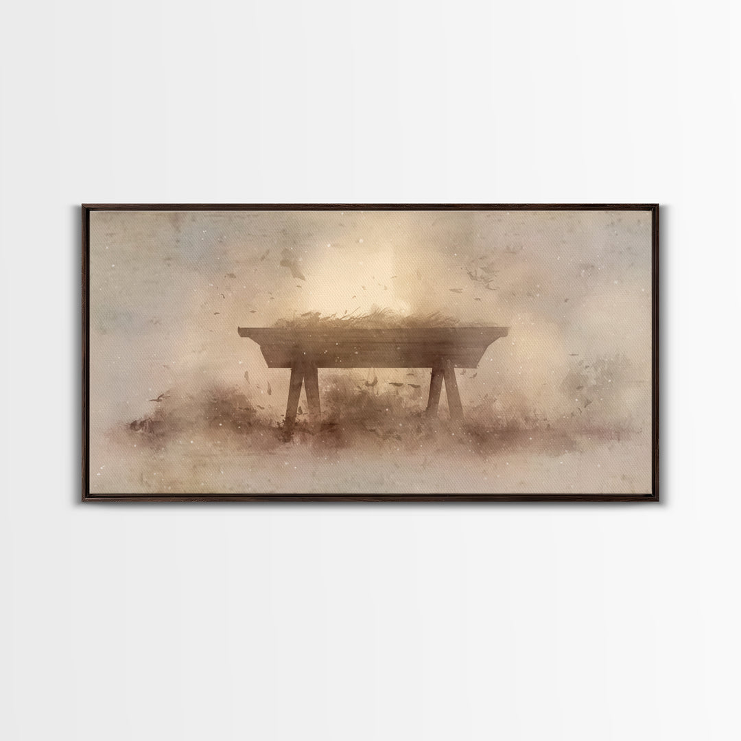 Divine Night Cradle, Framed Canvas Print, Christian Wall Art, Christian Art Canvas, Christian Christmas Art, Christmas Decor