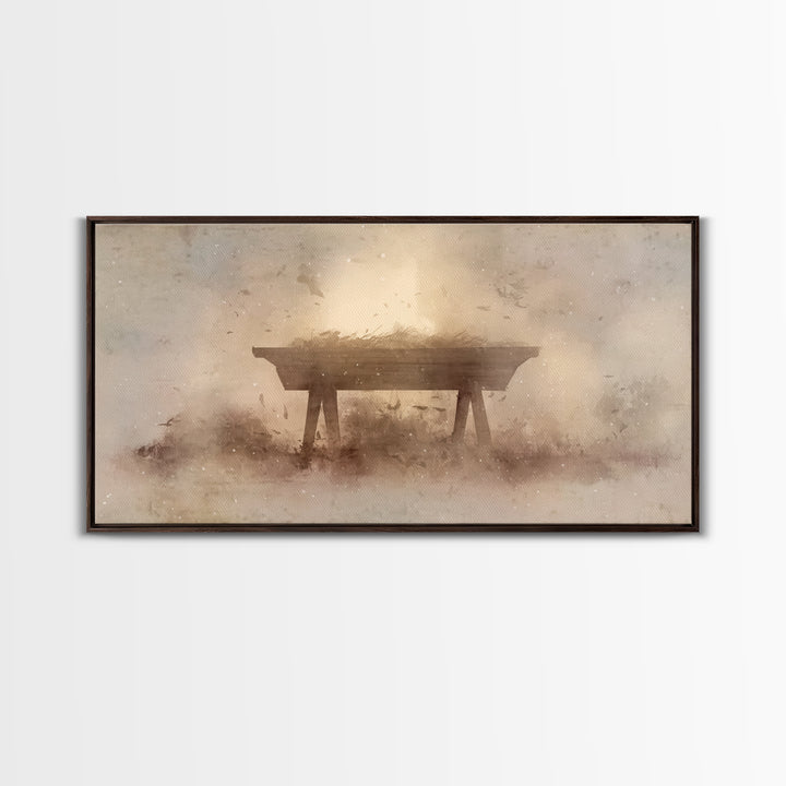 Divine Night Cradle, Framed Canvas Print, Christian Wall Art, Christian Art Canvas, Christian Christmas Art, Christmas Decor