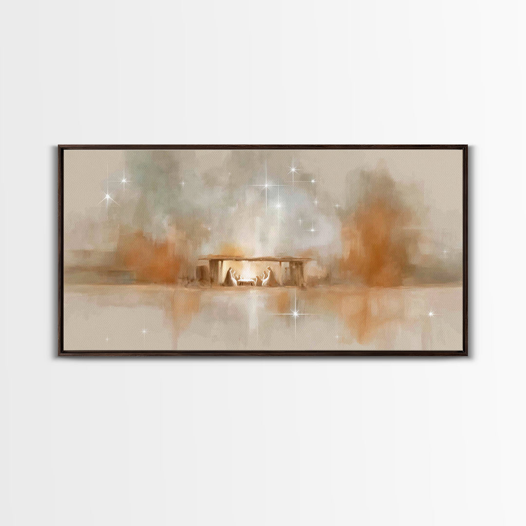 Starry Night Nativity – Framed Canvas Print – Christian Christmas Art – Christian Wall Art – Christian Art Canvas – Christmas Art
